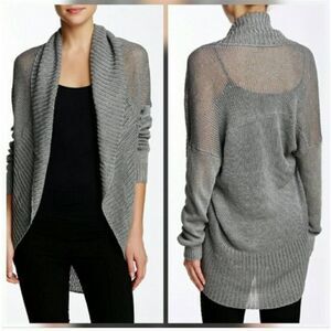 Vince 100% linen stonewashed cocoon circle knit cardigan Sweater Gray XS
